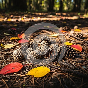 Filters through the trees casting dappled shadows and creating a