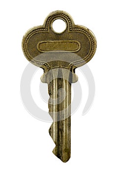 Filthy Brass Key Isolated on a White Background