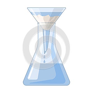 Filtration of water solution in a conical flask icon in cartoon style isolated on white