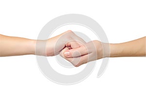 Fimale hands in shape of lock holding each other