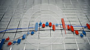 finacial market growth chart with bright background, 3d rendering