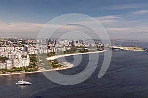 Final approach at Rio de Janeiro and Flamengo beach, Brazil