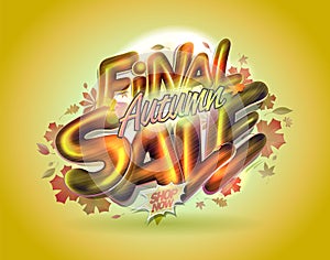 Final autumn sale web banner mockup with shiny 3D style lettering