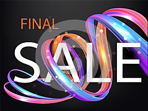 Final sale banner with colorful levitating ribbons.