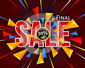 Final sale vector banner with triangle elements. Vector.