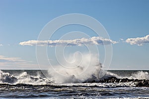 The wave break on the breakwater