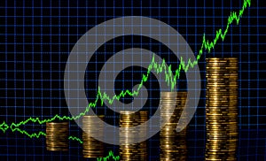 Finance abstract black background. Abstract chart at background of financial numbers and graph. Financial city New York photo