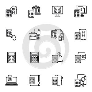 Finance accounting line icons set