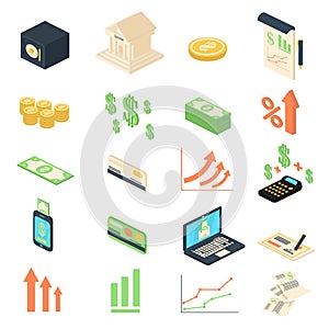 Finance analysis banking management icons collection