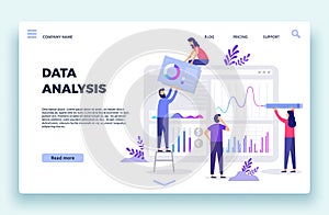 Finance analyst landing page. Stock market forecasting, stocks statistic and business trends forecast flat vector