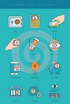 Finance and banking business concept line icons set
