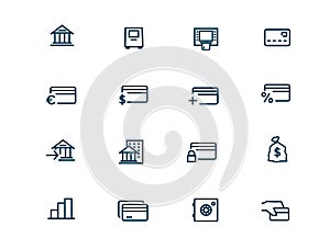 Finance, banking, investing vector linear icons set