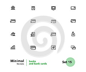 Finance, banking, investing vector linear icons set