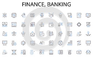 Finance, banking line icons collection. Dictatorship, Oligarchy, Autocracy, Totalitarianism, Authoritarianism, Junta photo