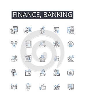 Finance, banking line icons collection. Training, Teamwork, Leadership, Collaboration, Communication, Innovation