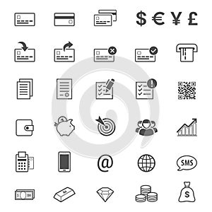 Finance and banking line style vector icon set