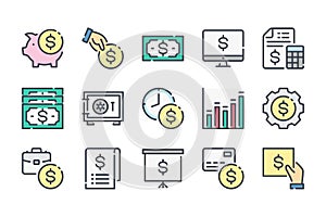 Finance and banking linear icons.