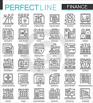 Finance banking outline mini concept symbols. Money online banking modern stroke linear style illustrations set. Perfect
