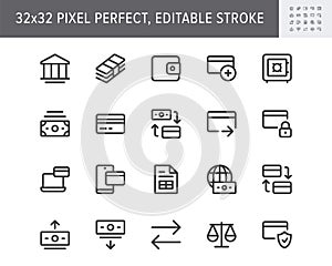 Finance banking simple line icons. Vector illustration with minimal icon - wallet, bunch cash, credit card, safe, online