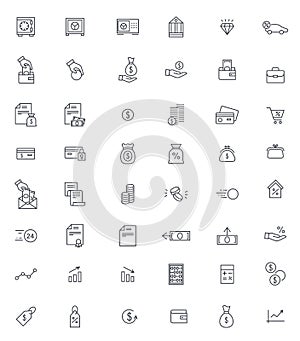 Finance and banking thin icons vector set