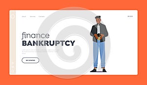 Finance Bankruptcy Landing Page Template. No Money, Poverty, Poorness, Misery Concept. Black Character Show Empty Wallet