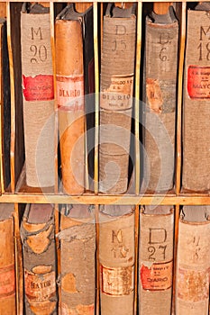 Finance bound ledgers, hundred plus years old in an old back droom photo