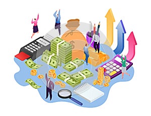 Finance business investment growth, profit concept vector illustration. People character success at flat marketing
