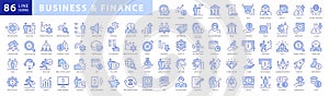 Finance and business line icons collection. Big UI icon set in a flat design.