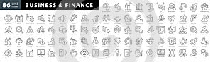 Finance and business line icons collection. Big UI icon set in a flat design.