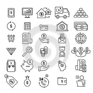 Finance and business line icons collection. Icon set in a flat design. Thin outline icons pack. Vector illustration EPS10