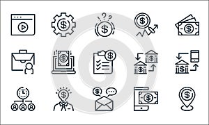 finance and business line icons. linear set. quality vector line set such as location, email marketing, team management, mobile