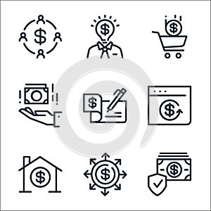finance and business line icons. linear set. quality vector line set such as mobile banking, finance, real estate, digital