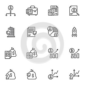 Finance and business line icons set