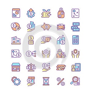 Finance and business RGB color icons set