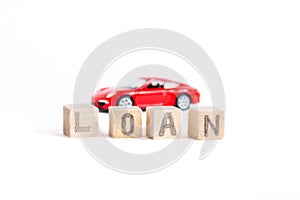 Finance and car loan, saving money for a car or material design concepts. Red car on euro banknotes. Money for car loan payment on