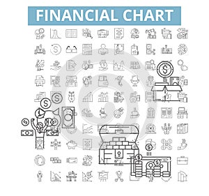Finance charts icons, line symbols, web signs, vector set, isolated illustration