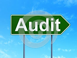 Finance concept: Audit on road sign background