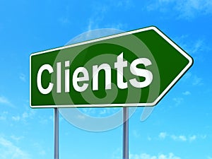 Finance concept: Clients on road sign background