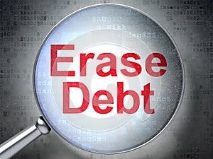 Finance concept: Erase Debt with optical glass