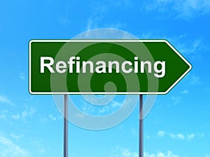 Finance concept: Refinancing on road sign background