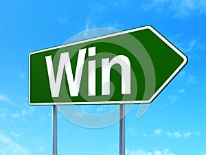 Finance concept: Win on road sign background