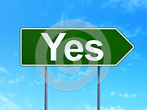 Finance concept: Yes on road sign background