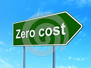 Finance concept: Zero cost on road sign background