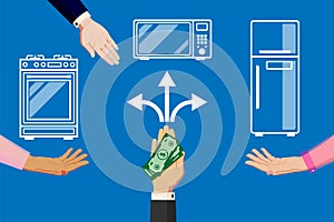 Finance, credit and money for the purchase of household appliances. Horizontal Orientation Vector