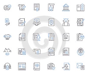 Finance department line icons collection. Budgeting, Forecasting, Accounting, Auditing, Taxation, Analytics, Funding