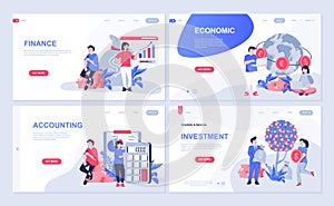 Finance and economic web concept for landing page in flat design. Accounting and investment strategy, financial report, increasing