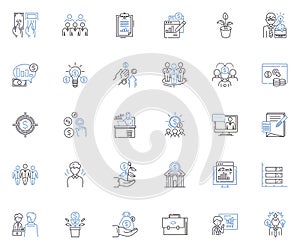 Finance elements line icons collection. Budgeting, Investments, Savings, Insurance, Taxes, Debt, Credit vector and