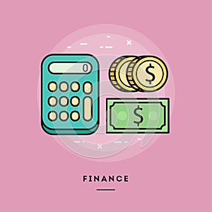 Finance, flat design thin line banner.