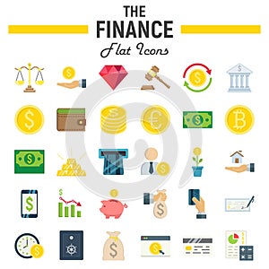 Finance flat icon set, business symbols collection