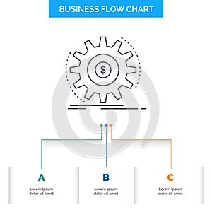 Finance, flow, income, making, money Business Flow Chart Design with 3 Steps. Line Icon For Presentation Background Template Place